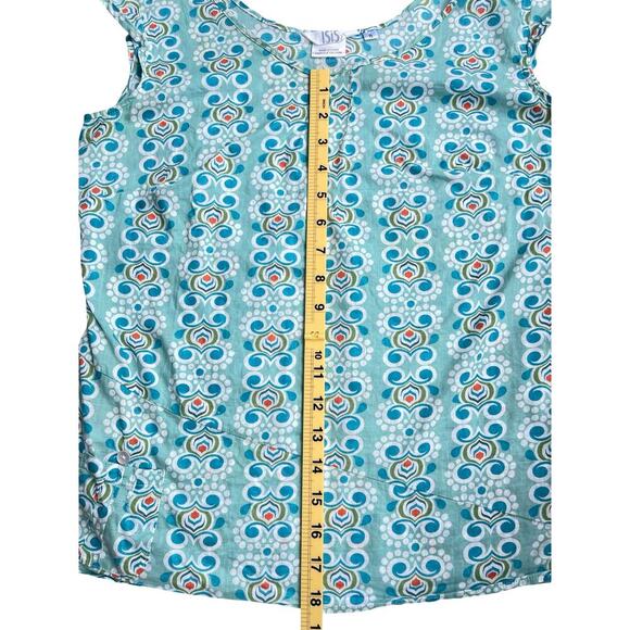 ISIS Teal Aqua Art Deco Print Cotton Cap Sleeve Blouse - Size 8 - Picture 6 of 10